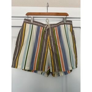 J. Crew Mens Striped Board Shorts Swim Trunks Multi-Color Size 34 no lining